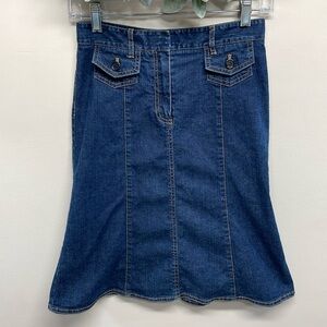 Theory Denim Jean Skirt A-Line Knee Length Y2K Style with Pockets 00
